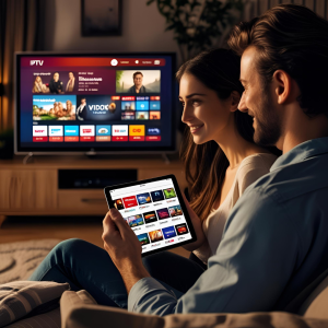 A couple using IPTV on a Smart TV